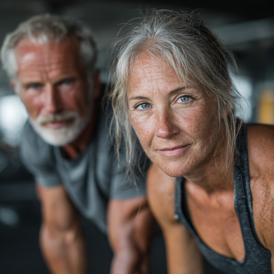 Група літніх людей займається фітнесом